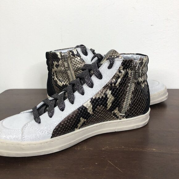 New P448 Skate Snakeskin Print Leather High Top Sneaker Glitter Laces Sz 35/US 5 - Picture 5 of 12